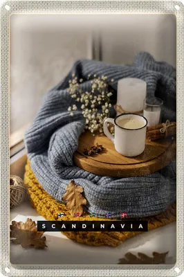 Produktbild von Blechschild Reise 20x30cm Skandinawien Wolle Kaffee Herbst Kerze