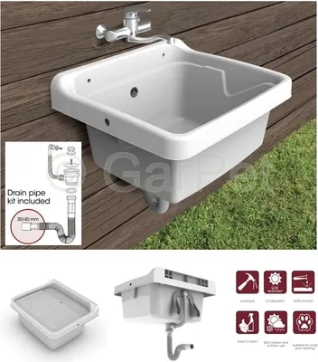 Produktbild von Waschbecken Set Ausgussbecken Kunststoff Werkstatt Keller Garten Waschtisch