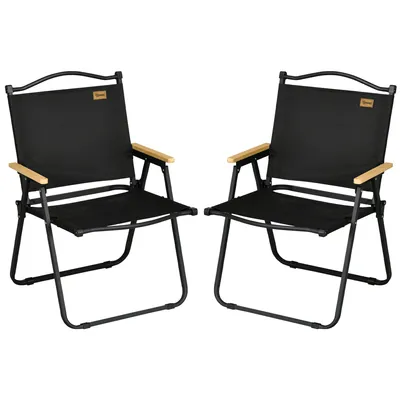 Produktbild von Outsunny Campingstuhl 2er Set faltbarer Gartenstuhl mit Stahlrahmen, Holzoptik, Klappsessel für Pool, Strand, Oxford, Schwarz