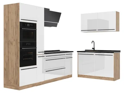 Obrázok produktu pre Rohová kuchyňa Vicco R-Line Biely vysoký lesk/Dub Goldkraft 230 x 120 cm antrasiitti työtaso, Model 66733