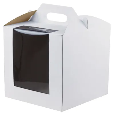 Image de KAPAK Boîte de transport pour gâteaux, modèle 5, couleur blanche, dimensions 26x26x25 cm, avec fenêtre