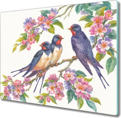 Produktbild von Coloray Hackbrett Kochplattenabdeckung Herdabdeckplatte 60x52 cm Schneidebrett Küchenbrett - Tiere Vögel Blumen