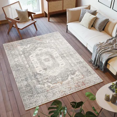 Produktbild von Teppich Kurzflor Wohnzimmer Schlafzimmer Grau Modern Meliert Design Vintage  80 x 150 cm