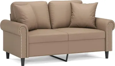 Obrázok produktu pre vidaXL 2-miestna pohovka s dekoratívnymi vankúšmi Cappuccino-Brown 120 cm Imitácia kože