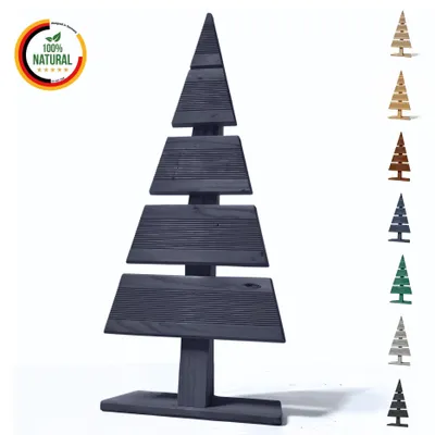 Immagine prodotto di Floranica Albero di Natale in legno naturale 60x27cm Antracite Decorazione natalizia per interni ed esterni albero in legno di larice fatto a mano