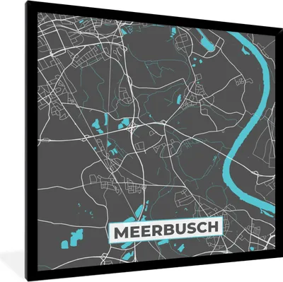 Produktbild von MuchoWow® Gerahmtes Poster Meerbusch - Stadtplan - Blau - Karte - Deutschland 40x40 cm - Poster mit Schwarzem Bilderrahmen Wandposter Rahmen Foto Bilder - Mit Rahmen - Wanddekoration Schlafzimmer