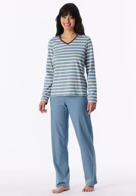 Image de Schiesser pyjama long casual essentials gris-bleu femme