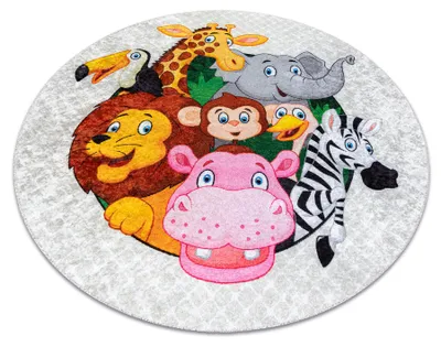 Image de Tapis lavable JUNIOR 51595.801 cercle animaux, Afrique pour les enfants antidérapant - gris gris cercle 120 cm