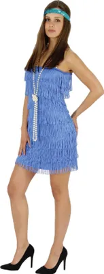 Produktbild von 20er Jahre Damen Kleid Charleston Kostüm Fransen blau, Größe:XXL