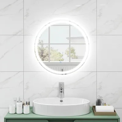 Productafbeelding van Led-badkamerspiegel met verlichting, 60 cm, rond, anti-condens, wandspiegel, dimbaar, met aanraakschakelaar en geheugenfunctie, led-spiegel
