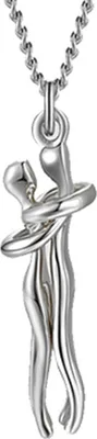 Produktbild von Uni-Halskette mit Umarmungspaar-Anhänger, Tanzpartner-Halskette, Schmuck, Geschenk-Silber