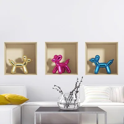 Image de Autocollant 3D représentant 3 chiens dans des ballons, 30 x 90 cm