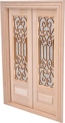 Immagine prodotto di 1:12 Scala casa delle bambole mobili fai da te Mini non verniciato legno doppia porta accessorio decorazione doppia porta