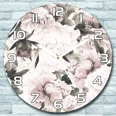 Produktbild von Wanduhr aus Glas Rund fi 30 Blumen Pfingstrosen Quarz Deko Schlafzimmer Büro
