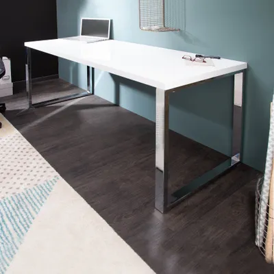 Produktbild von Moderner Schreibtisch WHITE DESK 140cm weiß Hochglanz Bürotisch Arbeitstisch Computertisch Laptoptisch