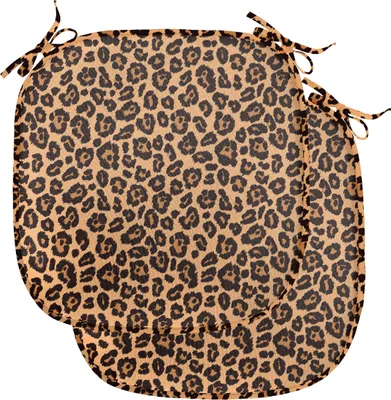 Image de ABAKUHAUS Coussins imprimés léopard pour chaises de salle à manger, orange africain exotique, coussins décoratifs imperméables avec sangles pour sièges de cuisine, 40 cm x 40 cm, lot de 2, orange noir