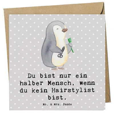 Produktbild von Mr. & Mrs. Panda Glückwunschkarte Hairstylist Herz - Grau Pastell - Geschenk, Coiffeur, Lustig, Friseursalon, doppelkarte, Frisör, Klappkarte, Grußkarte, faltkarte