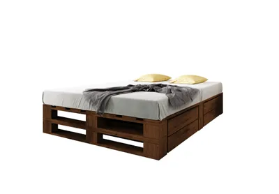 Produktbild von Lermowood Palettenbett M2 180 x 200 cm mit 2 Bettkästen Palisander, Erhöhte Komforthöhe 40 cm, Massivholz