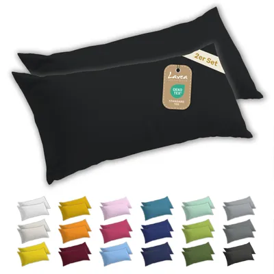Produktbild von Lavea® 2er Set Seitenschläferkissen-Bezug 40x145 cm, 100% Baumwolle Jersey, YKK-Reißverschluss, Schwarz