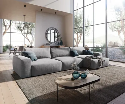 Produktbild von DELIFE Ecksofa Lanzo XL 380x180 cm Mikrofaser Grau Recamiere variabel