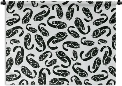 Produktbild von MuchoWow® Wandteppich Wandbehang Uhr - Schwarz und Weiß - Muster 60x45 cm Tapisserie Dekoration Wandtuch - Das Schlafzimmer