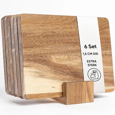 Produktbild von PromoHome® Holzschneidebretter Set aus 6 mit Aufbewahrungsständer - Küchenzubehör