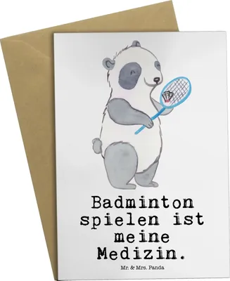 Produktbild von Mr. & Mrs. Panda valentinstagskarte Panda Badminton  - Weiß - Geschenk, genesungskarte, spielen, einladungskarten, weihnachtskarten, Grußkarte, hochzeitskarten