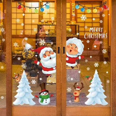Productafbeelding van Kerstdecoratie, statische stickers, verwijderbaar, vinyl, kerstman, kerstboom, sneeuwpop, sneeuwvlok, hert, doe-het-zelf, wanddecoratie, raamdecoratie, deurdecoratie, wandplaat, etalagedecoratie