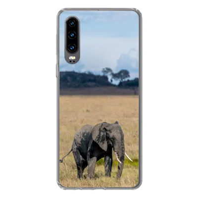 Produktbild von MuchoWow® Handyhülle Schutzhülle Hülle für Huawei P30 Elefant - Gras - Tiere - Natur Silikon Softcase Handy Hülle - Kartenbesitzer