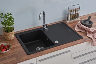 Produktbild von Küchenspüle Einbauspüle Spülbecken Granitspüle 78x50 Schwarz Respekta Columbia