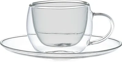 Image de set de 4 verres à double paroi avec soucoupes - Parfaits pour le moka et l'espresso Anthracite