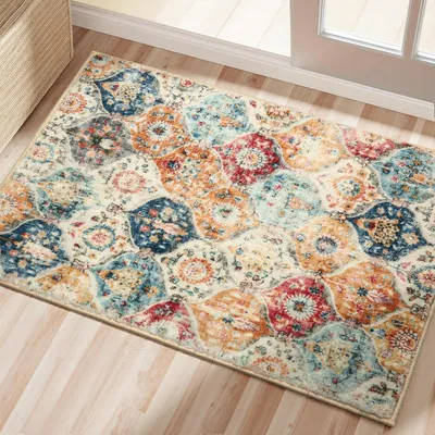 Obrázek produktu pro Podlahová rohož do interiéru, 40 x 60 cm, hnědá/vícebarevná, krátký vlas, protiskluzová