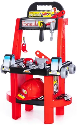 Produktbild von Polesie Mechaniker Set 2in1 Formula Werkzeugbank Trolley mit Zubehör und Helm