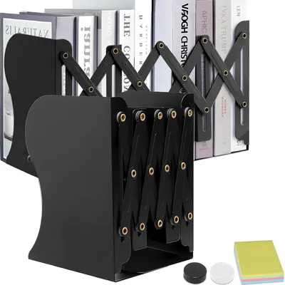 Productafbeelding van Metalen boekensteunen, verstelbaar, 2 stuks, zwart, met houder voor pennen