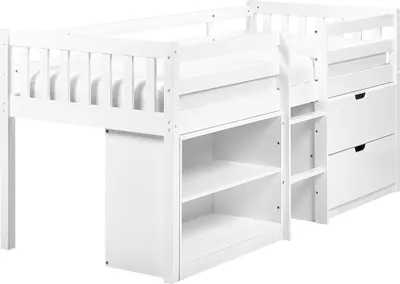 Obrázek produktu pro BELIANI Dětská postel bílá 90 x 200 cm jednolůžko roštový rám s úložnými policemi zásuvky moderní styl dětský pokoj