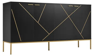 Image de Meuble de rangement - Armoire de rangement - Commode - Meuble de rangement - Buffet - Noir avec accents métalliques dorés