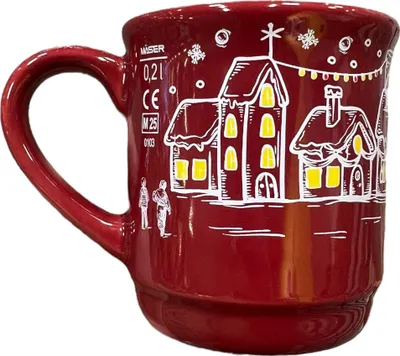 Produktbild von Glühweinbecher „Winterlandschaft“ rot 0,2 L – Steinzeug, geeicht, Wintermotiv