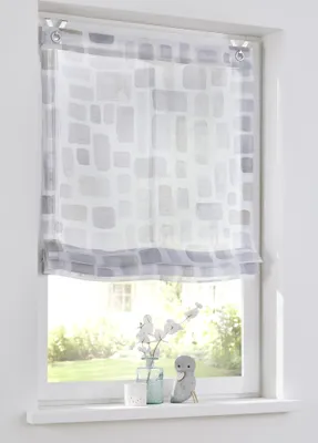 Produktbild von Glen Raffrollo weiß mit Hakenaufhängung, halbtransparent, Raffgardine mit Ösen, modern Bedruckt grau Taupe, Polyester pflegeleicht, 45 x 140 cm
