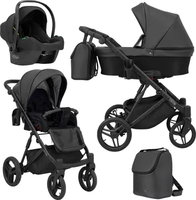 Produktbild von Kinderwagen LAZZIO Sportwagen Babywagen Babyschale Komplettset Kinder Wagen Autositz Set 3 in 1 (LAZ-11, Rahmenfarbe: Schwarz)