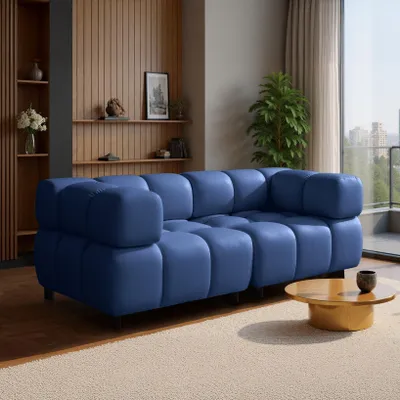 Image de Sofiland Tondo Canapé 3 Places Design Bubble en Velours 192x96cm bleu foncé