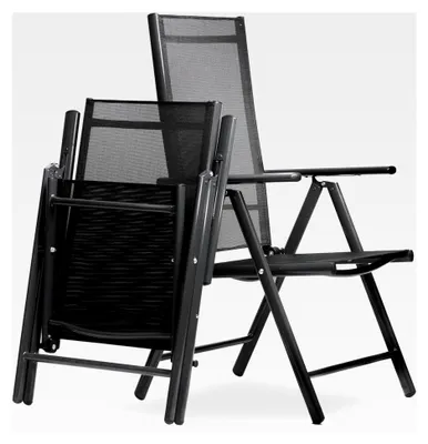 Produktbild von Hochlehner Gartenstuhl | klappbar mit 8-fach verstellbarer Rückenlehne und Armlehnen | belastbar bis 120 kg | Aluminium Klappsessel für Garten, Balkon und Terrasse wetterfest | Anthrazit