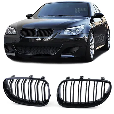 Sport Kühlergrill Doppelsteg SCHWARZ GLANZ passend für BMW 5er E60 E61 2003-2010 – Produktansicht