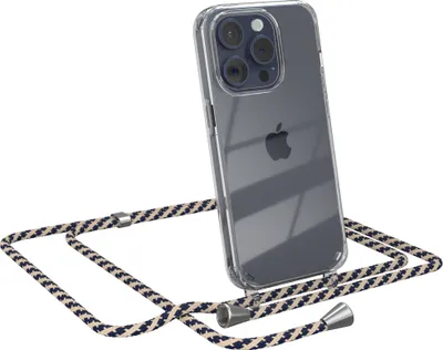 Produktbild von EAZY CASE Handykette kompatibel mit Apple iPhone 15 Pro, Handyhülle mit Umhängeband, Handykordel, Schutzhülle Clear, Band in Beige