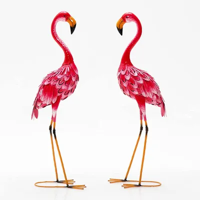 Produktbild von 2 Stück Flamingo-Gartenstatue, Flamingoskulptur Metall, Vogelskulptur Flamingo, Outdoorskulptur für Garten Balkon Terrasse Hinterhof, Höhe 89cm