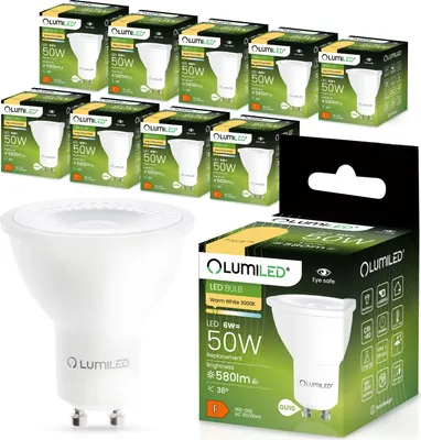 Produktbild von LUMILED GU10 LED 6W 580 Lumen Leuchtmittel 3000K warmweiß Lampe Strahler ersetzt 50W 36° Reflektorlampen Reflektor 10 Stück Lampen
