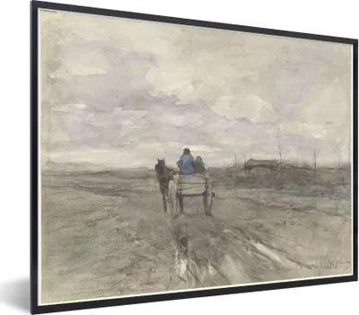 Produktbild von MuchoWow® Gerahmtes Poster Bauernkarren auf einer Landstraße - Gemälde von Anton Mauve 40x30 cm - Poster mit Schwarzem Bilderrahmen Wandposter Rahmen Foto Bilder - Kunstposter - Wanddekorationen