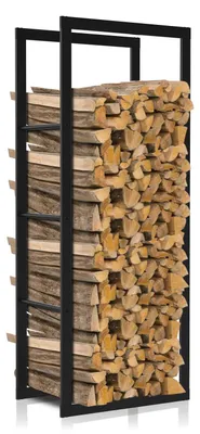 Obrázek produktu pro Regál na dřevo Ikodm, rozměry 150 × 40 × 25 cm, kovový, černý, modulární provedení, nosnost až 150 kg