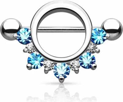 Produktbild von Brustwarzenpiercing Schild Nippelpiercing mit Zirkonia Kristallen Aqua