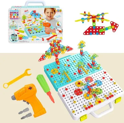 Productafbeelding van 252 stuks mozaïek steekspel schroef speelgoed 3D puzzel mozaïek speelgoed schroeven speelgoedset met elektronische boor speelgoed voor kinderen