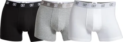 Produktbild von CR7 Herren Boxer Shorts, 3er Pack - Trunks, Organic Baumwolle Stretch Schwarz/Grau/Weiß XL